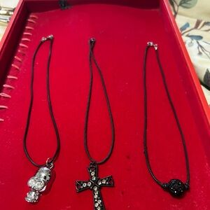 Black Cord Necklaces with Skull and Cross Pendants